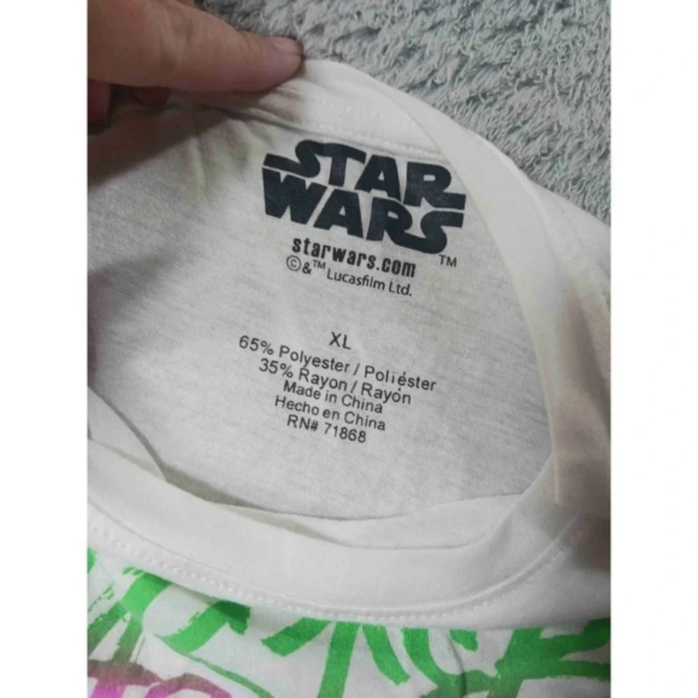 Star Wars Yoda‎ Tee Girls XL Neon Retro Graphic Master Mismatch READ Raw Hem